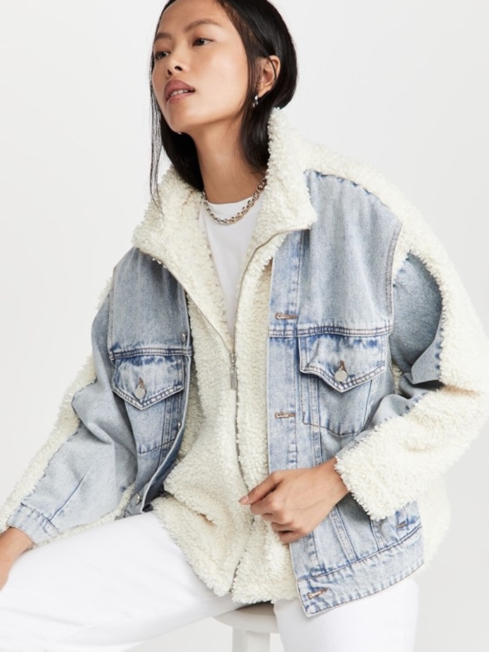 BLANKNYC Bear Hug Denim Sherpa Jacket Size S